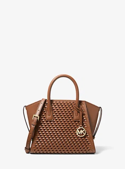 Michael Kors Avril Small Woven Satchel In Brown