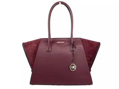 Michael Kors Avril Xl Suede Leather Top Zip Satchel Bag Oxblood Women's In Multi