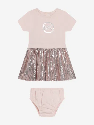 Michael Kors Babies' Monogram-print Sequin-embellished Dress In Pink
