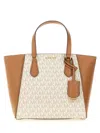 Michael Kors Taryn Large Signature Logo And Leather Tote Bag In Beige