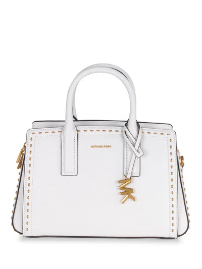 Michael Kors Laila Small Studded Leather Satchel In White
