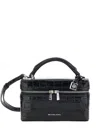 Michael Kors Glossy Croc-embossed Handbag With Structured Silhouette In Black