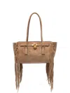 Michael Kors Hamilton Moderne Small Suede Logo Satchel With Fringes In Brown
