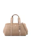 Michael Kors Romee Small Suede Satchel With Glossy Mk Logo In Brown