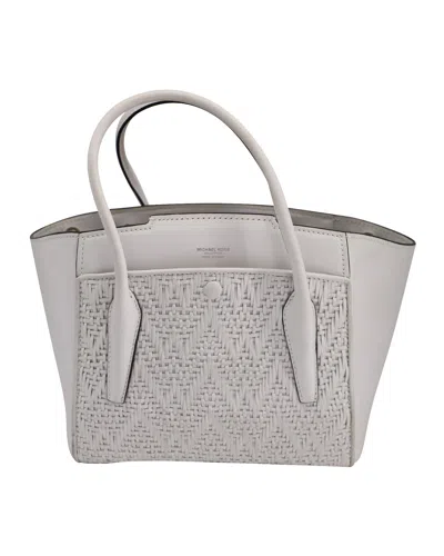 Michael Kors Bancroft Medium Woven Satchel In White Calf Leather