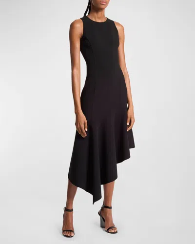 Michael Kors Barathea Asymmetric Wool Midi Dress In Black