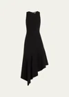 Michael Kors Barathea Asymmetric Wool Midi Dress In Black