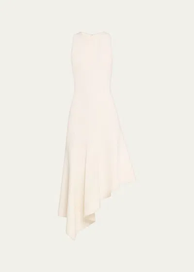 Michael Kors Barathea Asymmetric Wool Midi Dress In Ivory