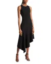 Michael Kors Barathea Asymmetric Wool Midi Dress In Black