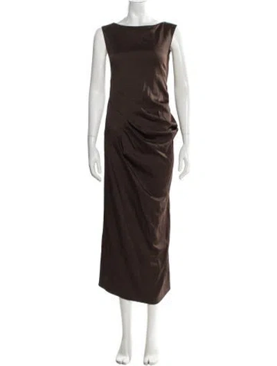 Pre-owned Michael Kors Bateau Neckline Long Dress In Brown