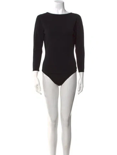 Pre-owned Michael Kors Bateau Neckline Long Sleeve Bodysuit W/ Tags In Black