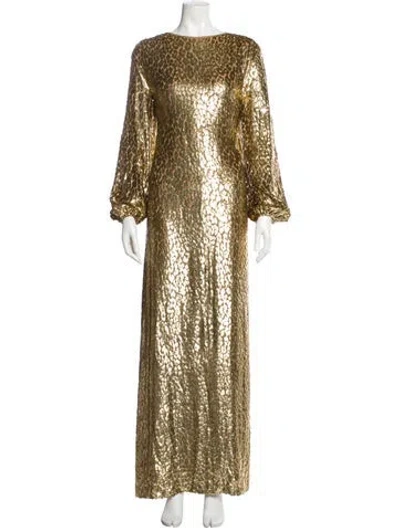 Pre-owned Michael Kors Bateau Neckline Midi Length Dress In Gold