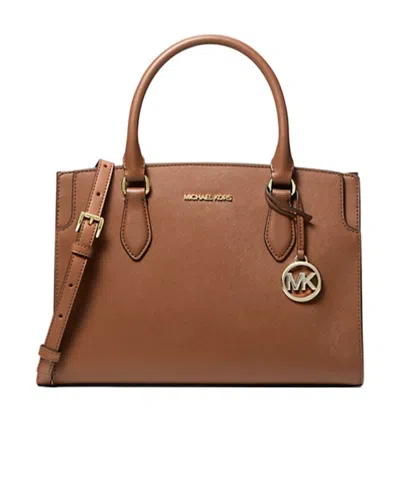 Michael Kors Becca Medium Saffiano Leather Satchel In Brown