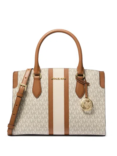 Michael Kors Becca Monogram-pattern Striped Tote Bag In Neutral
