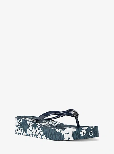 Michael Kors Bedford Printed Signature Logo Flip Flop In Blue