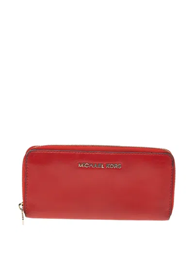 Pre-owned Michael Kors Bedford Zip-around Wallet In Orange
