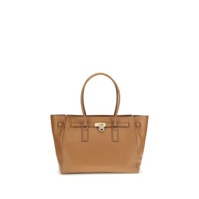 Michael Kors Beige Calf Leather Bos Taurus Shoulder Bag In Brown