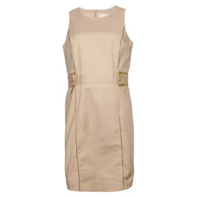 Pre-owned Michael Kors , Beige Dress With Golden Zippers In Brown