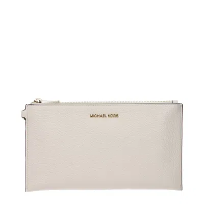 Michael Kors Beige Leather Clutch Bag In Sand