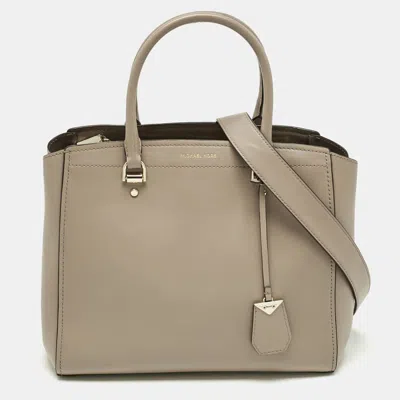 Pre-owned Michael Kors Beige Leather Large Benning Satchel In Sand