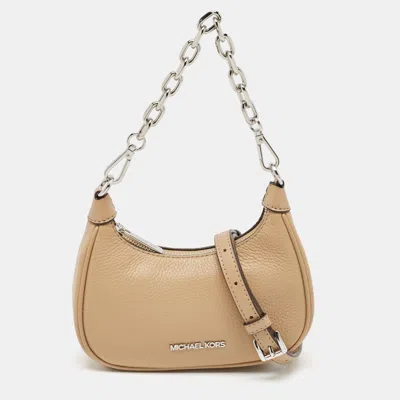 Pre-owned Michael Kors Beige Leather Mini Zip Cora Pochette Crossbody Bag