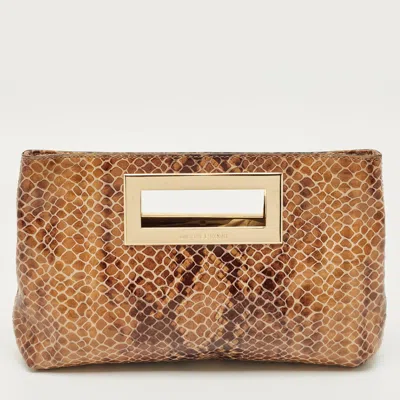 Pre-owned Michael Kors Beige Python Effect Leather Cut Out Handle Clutch In Sand