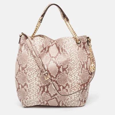 Pre-owned Michael Kors Beige Python Effect Leather Jet Set Chain Hobo