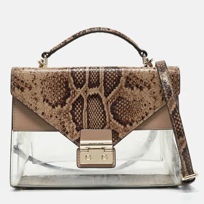 Pre-owned Michael Kors Beige Python Embossed Leather And Pvc Sloan Top Handle Bag