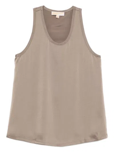 Michael Kors Beige Satin Racerback Tank Top  In Nude