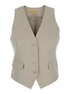 Michael Kors Beige Vest With V Neck In Linen And Cotton Blend Woman In Beige