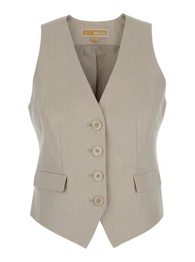Michael Kors Beige Vest With V Neck In Linen And Cotton Blend Woman