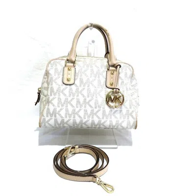 Pre-owned Michael Kors Beige White Leather Pvc Boston Bag Shoulder Bag ()