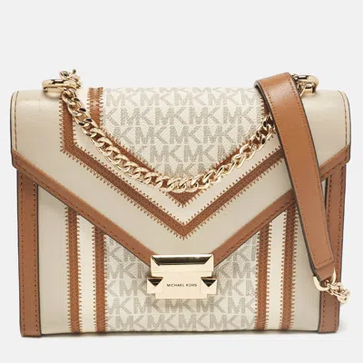 Pre-owned Michael Kors Beige/brown Signature Coated Canvas And Leather Large Whitney Shoulder Bag