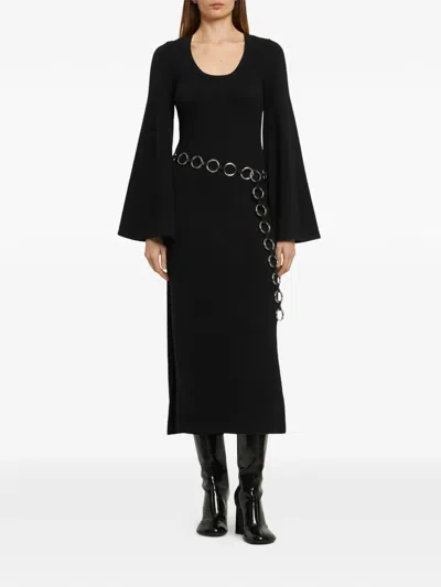 Michael Kors Bell-sleeve Belted Midi Dress In Black