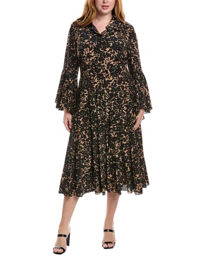 Michael Kors Bell-sleeve Silk Midi Dress In Multi