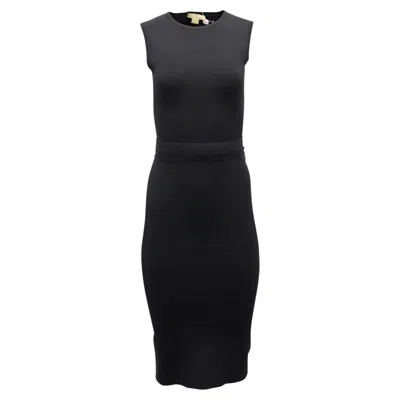 Pre-owned Michael Kors Belt Tie Stretch Dress In Black Viscose