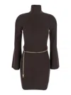 Michael Kors Chocolate Ribbed Jersey Mini Dress With High Neck In Brown