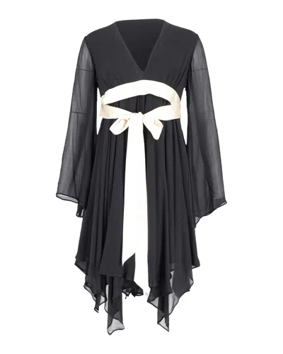 Michael Kors Belted Asymmetric Hem Dress In Black Viscose