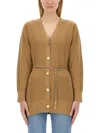 Michael Kors Crew Neck Wool Blend Cardigan In Beige