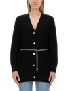 Michael Kors Wool V-neck Cardigan Chain Belt In Black