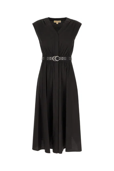 Michael Kors Belted Cotton Dress In Black