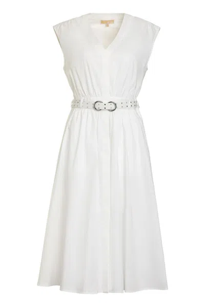 Michael Kors Belted Cotton Dress In White