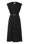 Michael Kors Stretch Organic Cotton Poplin Midi Dress In Black