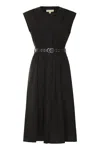 Michael Kors Stretch Organic Cotton Poplin Midi Dress In Black