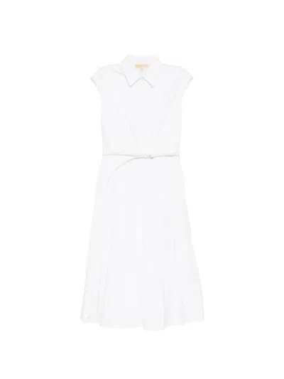 Michael Kors Belted Cotton Midi Dress In White
