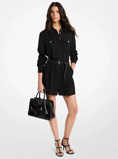 Michael Kors Belted Crepe Romper In Black