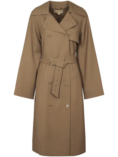 Michael Kors Belted Dolman Sleeve Trench Coat In Brown