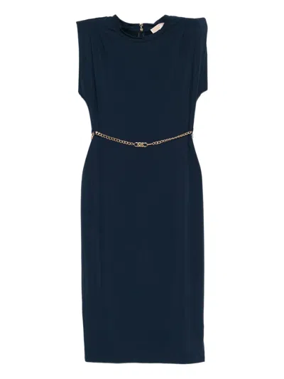 Michael Kors Belted Midi Dress In Blue