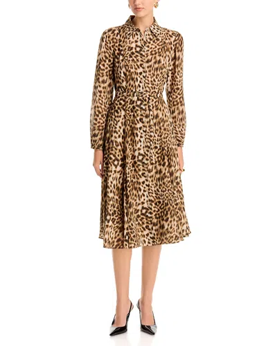 Michael Kors Belted Midi Shirt Dress In Multi