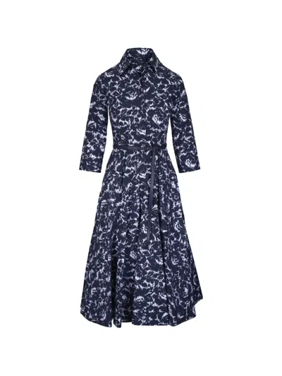 Michael Kors Belted Pleated Dress In Blue